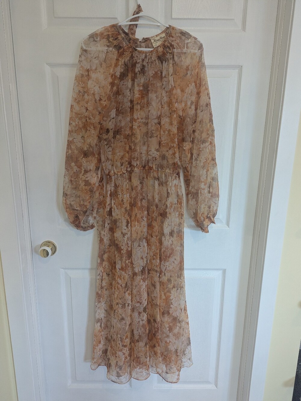 Vintage Sheer Floral Long Sleeve Midi Dress
